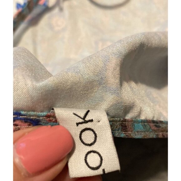 Misslook Womens Boho Top Blue Floral Chiffon Tie V Neck Pullover Sz Small - Picture 9 of 9